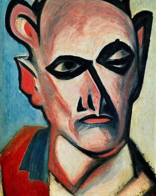 Image similar to Max Beckmann. Oil on canvas. Portrait of a demon.