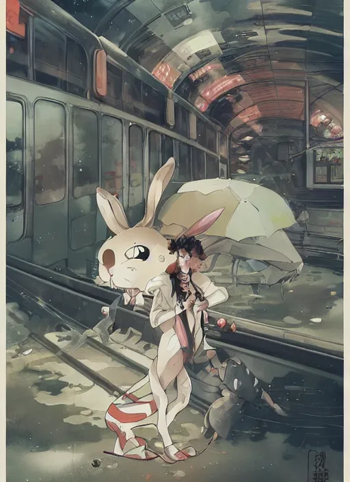 Image similar to a rabbit on a train in a japanese anime, by satoshi kon, by peter mohrbacher