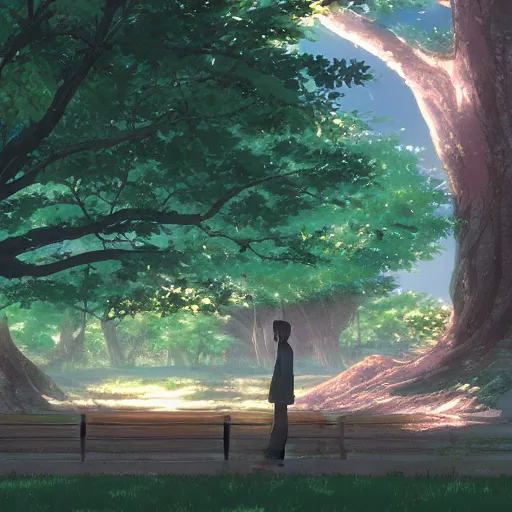 Prompt: peach tree by makoto shinkai