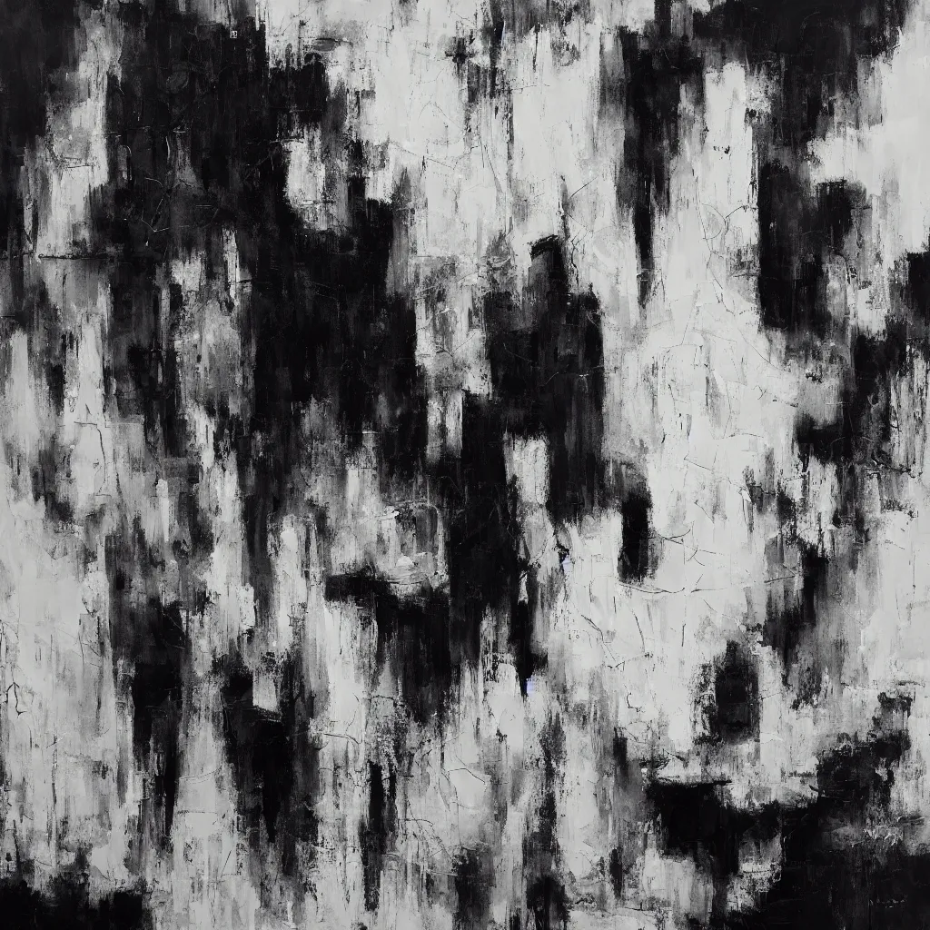 Image similar to a solemn simulacrum, trending on artstation, masterpiece, abstract black and white painting