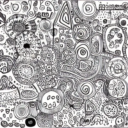 Image similar to doodle art, intricate, face doodles, random characters, white background