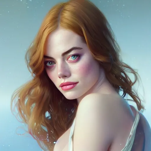 Image similar to beautiful natural mixture of Emma Stone, Emma Roberts, Margot Robbie, annasophia Robb and Rhyan Gosling, intricate, elegant, highly detailed, digital painting, artstation, concept art, smooth, sharp focus, illustration, art by artgerm and greg rutkowski and alphonse mucha and loish and WLOP