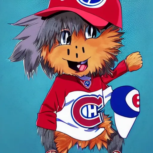 Image similar to anime Portrait of Youppi the Habs Montreal Canadiens Mascot as a very cute powerful and friendly pokemon, highly detailed anime, high evolution, 1990s, legendary, smooth, sharp focus, dynamic lighting, intricate, trending on ArtStation, illustration pokemon, art by WLOP