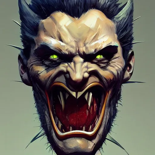 Image similar to a bodybuilder Wolverine joker Android head in Rococo art, Greg rutkowski Trending artstation