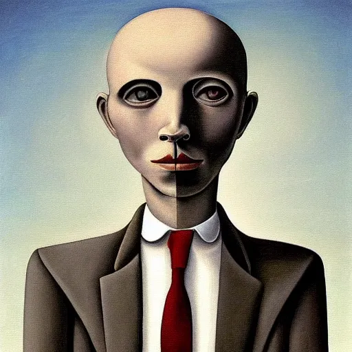 Prompt: a painting of a man wearing striped shirt, a surrealist painting by gertrude abercrombie. surrealism, dark, low contrast, featured on pixiv, precisionism, art on instagram, detailed painting