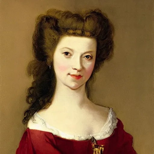 Image similar to portrait of a 40 years old women, dark red hair, green eyes, in medieval clothing, painting by Rosalba Carriera, Anton Mengs, Thomas Gainsborough, Élisabeth Vigée-Lebrun