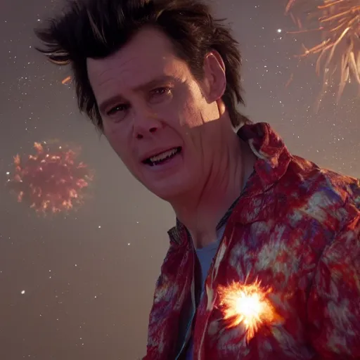 Prompt: hyperrealistic film still of ace ventura in space, violent explosion, stunning 3 d render, inspired by istvan sandorfi & greg rutkowski & unreal engine, perfect symmetry, dim volumetric cinematic lighting, 8 k octane comprehensive render, extremely hyper - detailed, incredibly lifelike attributes, intricate, real flesh texture, masterpiece, artstation, stunning,