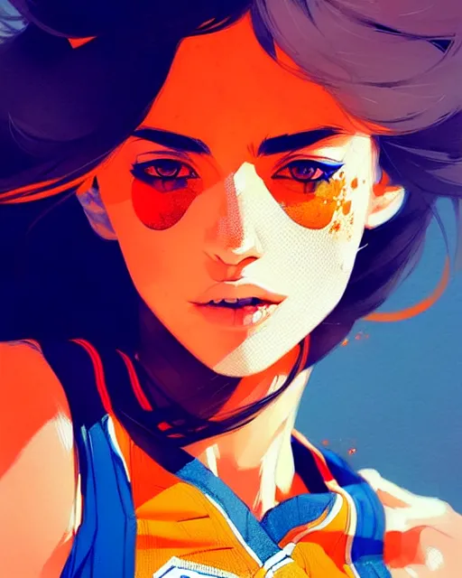 Image similar to a ultradetailed beautiful panting of a stylish woman in a knicks jersey, by conrad roset, greg rutkowski and makoto shinkai, trending on artstation