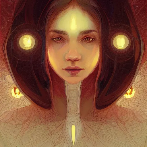 Prompt: symmetry!! portrait of a woman, cottagecore!!, mushroom head!! glowing lights!! intricate, fractal!!, elegant, highly detailed, digital painting, artstation, concept art, smooth, sharp focus, illustration, art by artgerm and greg rutkowski and alphonse mucha