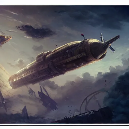 Prompt: a brutalist painting of a large steampunk airship getting shot down in the sky, by charlie bowater, 4 k