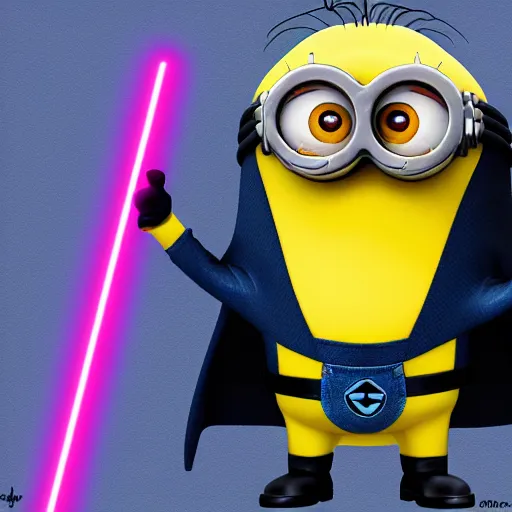 Image similar to a minion as a sith lord, digital art