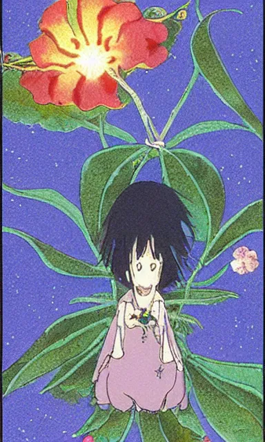 Image similar to fairy floral tarot card by Hayao miyazaki