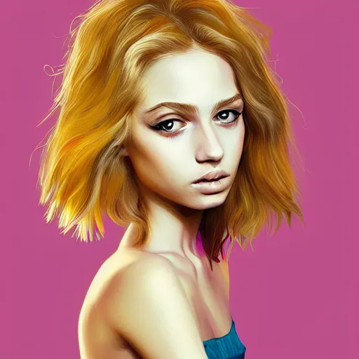 Prompt: portrait of a young blonde alternative instagram girl with a parrot, upper body, long hair, intricate, highly detailed, digital painting, artstation, concept art, matte, sharp focus, illustration