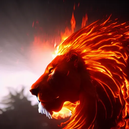 Prompt: fire lion, flaming, detail, unreal engine, cinematic