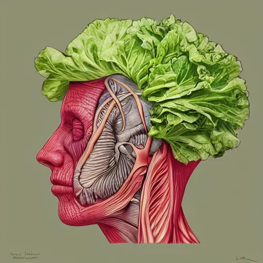 Image similar to the anatomy of a head of lettuce, an ultrafine detailed painting by james jean, intricate linework, bright colors, final fantasy, behance contest winner, vanitas, angular, altermodern, unreal engine