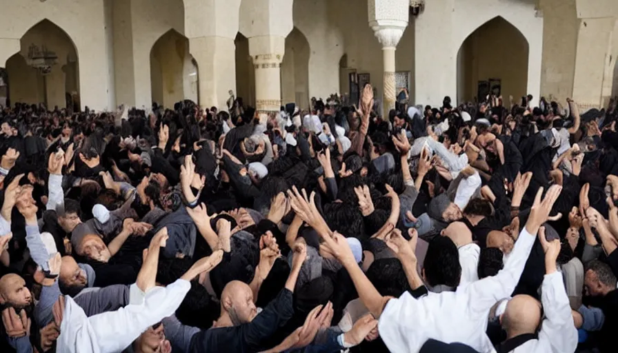 Prompt: moshpit at the mosque