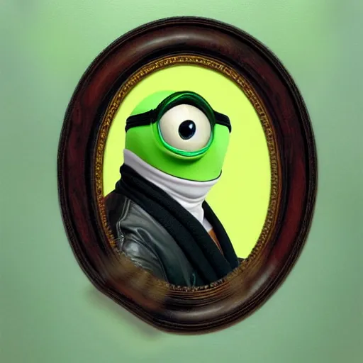 Image similar to a renaissance style portrait painting of Mike Wazowski