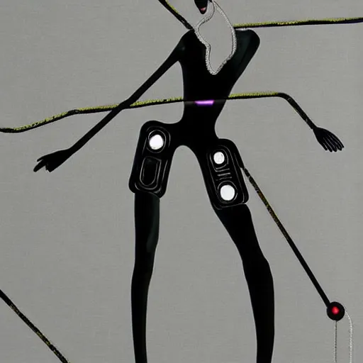 Image similar to ayatori cyberpunk, string figure, robot, lovers, illustration for dior by stina persson and yoshitaka amano