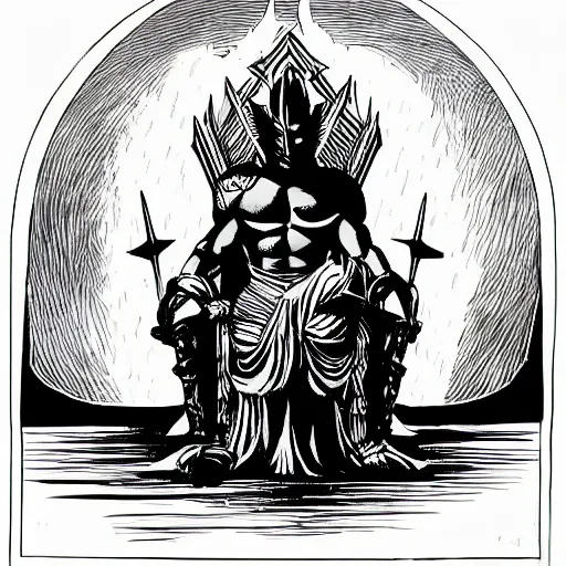 Prompt: god of darkness sitting on a throne in the abyss