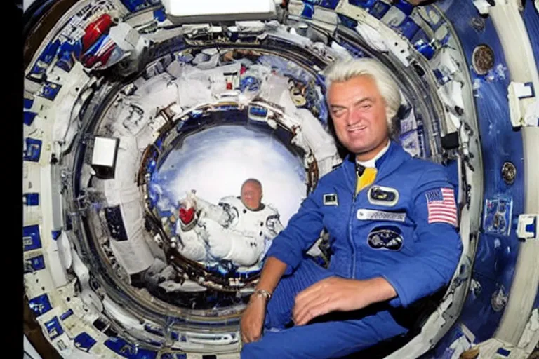 Image similar to geert wilders in space station wearing space suite