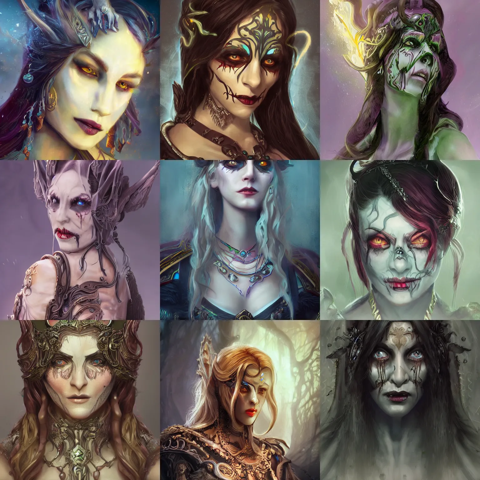 Image similar to portrait of a female undead warlock, warcraft, humanoid character, beautiful, focused, elegant, art nouveau, dnd, sinuous, fantasy, mystical, magical aesthetics, illustration, photorealistic, soft lighting, unreal engine, matte painting, 4 k,