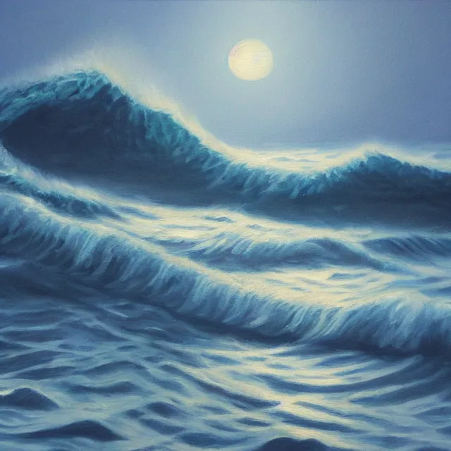 Image similar to waves in moonlight, oil painting