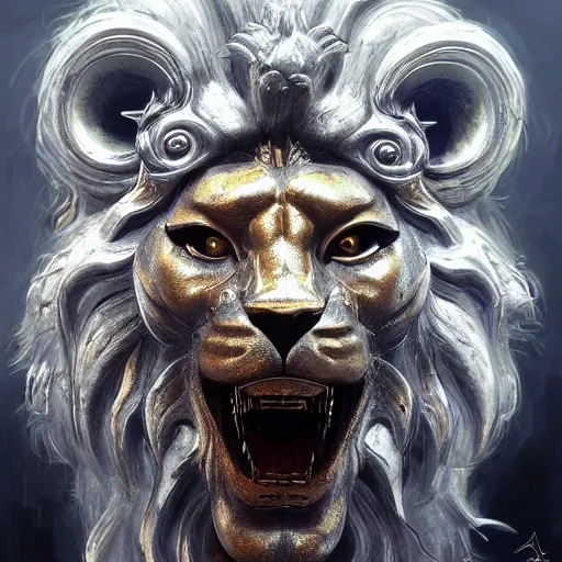 Image similar to Very very very very highly detailed epic photo of face with lion venetian mask, intricate, dystopian, sci-fi, extremely detailed, digital painting, artstation, concept art, smooth, sharp focus, illustration, intimidating lighting, incredible art by Artgerm and Vincent di Fate