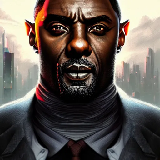 Prompt: portrait painting of a cyberpunk corporate boss elven idris elba, ultra realistic, concept art, intricate details, eerie, highly detailed, photorealistic, octane render, 8 k, unreal engine. art by artgerm and greg rutkowski and charlie bowater and magali villeneuve and alphonse mucha