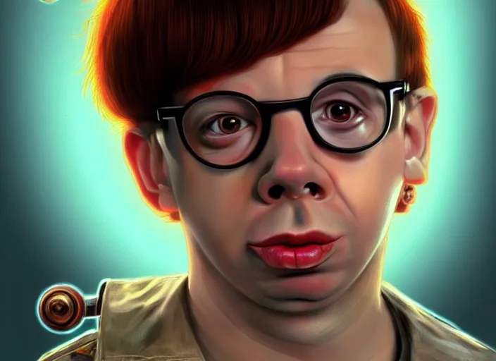 Prompt: young rick moranis with brown hair and a goatee in the fifth element, far future, highly detailed, trending on artstation, intricate, cinematic composition, by rutkowski