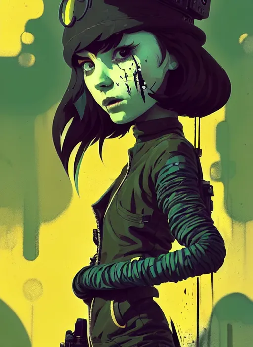 Image similar to highly detailed portrait of a sewer punk young lady by atey ghailan, james gilleard, by joe fenton, by greg rutkowski, by greg tocchini, by kaethe butcher, 4 k resolution, gradient yellow, black, brown and cyan color scheme, grunge aesthetic!!! ( ( dystopian graffiti tag wall in background ) )