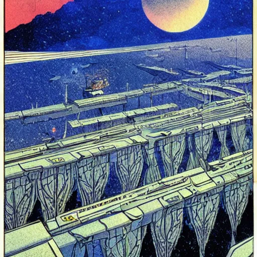 Prompt: magical skyscape, scifi art by francois schuiten, highly detailed, illogical absurd remodern surrealism fantasy art, cel - shaded, colored screentone, digitally enhanced.