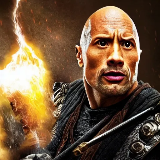 Image similar to dwayne johnson as a dungeons and dragons wizard, 4 k, detailed