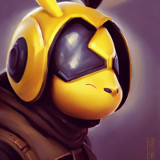 Image similar to greg manchess portrait painting of partially armored pikachu as overwatch character, medium shot, asymmetrical, profile picture, organic painting, sunny day, matte painting, bold shapes, hard edges, street art, trending on artstation, by huang guangjian, gil elvgren, ruan jia, greg rutkowski, gaston bussiere