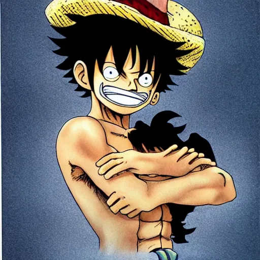 Image similar to [ luffy mustache ] ( by kentaro miura ) ( by george morikawa )