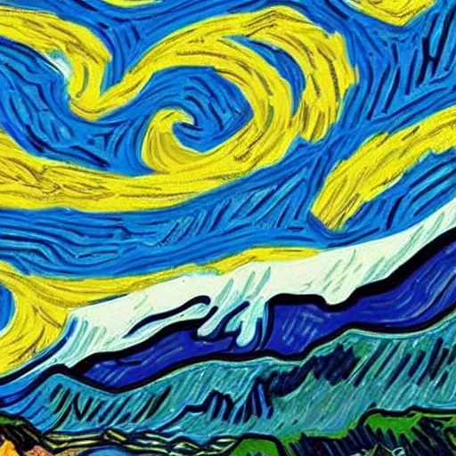 Prompt: Mountain Range in the style of Van Gogh and Chris van Dijk, 4k extreme detail, masterpiece of impressionism