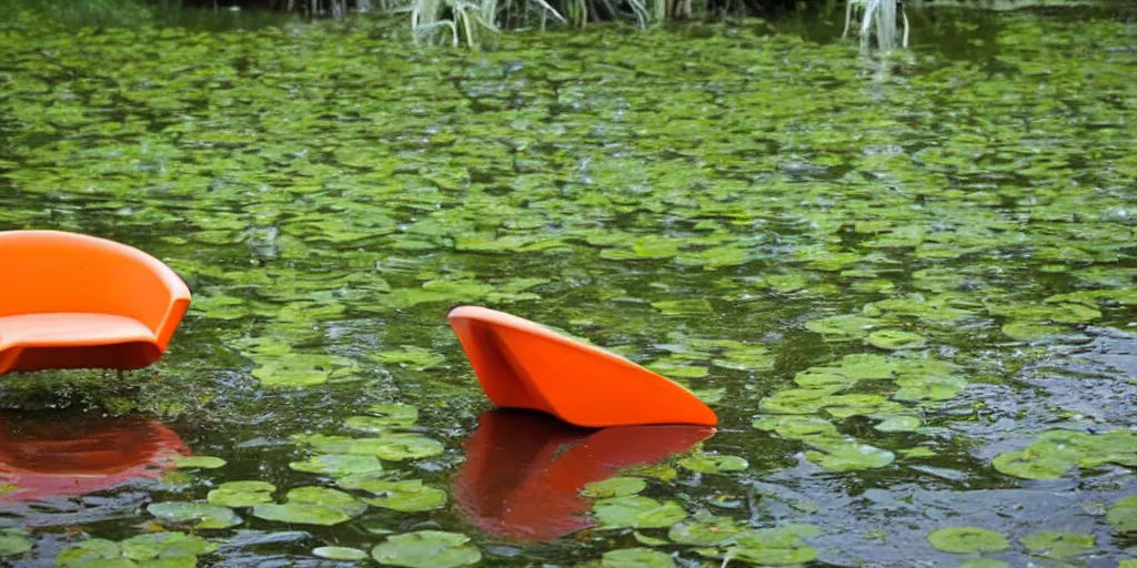 Image similar to plastic orange chair in the pond