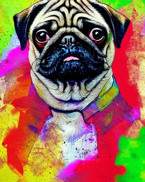 Prompt: a masterpiece painting of a pug dog portrait, in the style of artur bordalo, digital art, muted colors