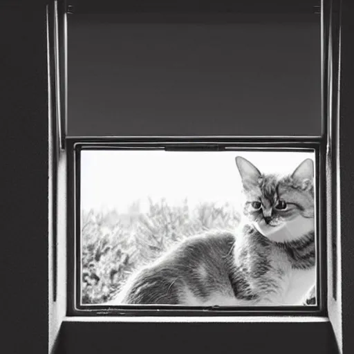 Image similar to photo of a cat watching martian landscape inside a futuristic window
