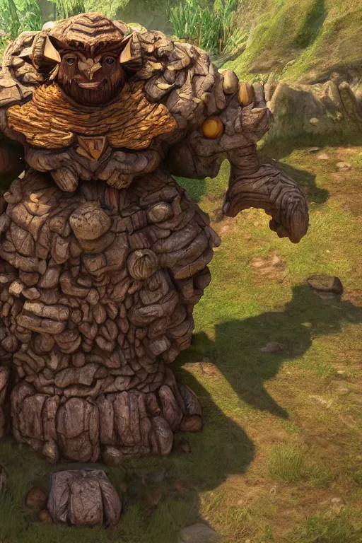 Image similar to zelda fantasy art giant golem troll wood rock greeble gemstone, global illumination ray tracing hdr fanart arstation by sung choi and eric pfeiffer and gabriel garza and casper konefal