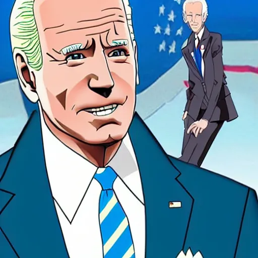 Prompt: Joe Biden as a Jojo character, anime key visual