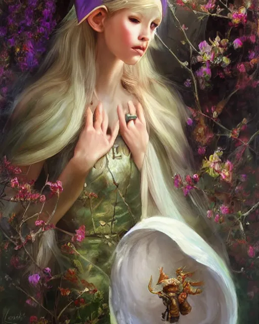 Image similar to a beautiful elf princess, oil painting, by laura sava