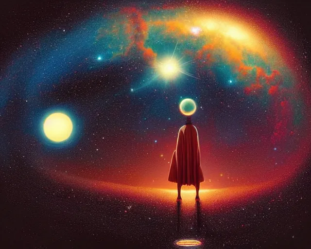 Prompt: workings of the universe a cosmology quest a mental state, extremely beautiful, a dazzling closeup simple vector pop surrealism vector colorful display of beauty, by greg rutkowski and rafal olbinski