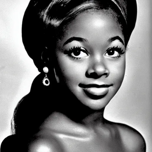 Image similar to black and white photo of a beautiful and elegant 1 9 6 5 young black actress