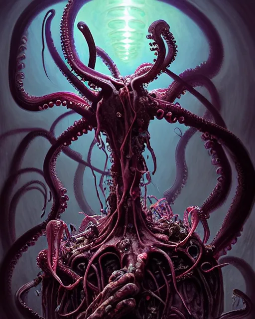 Image similar to the platonic ideal of flowers, rotting, insects and praying of cletus kasady carnage thanos dementor hades chtulu mandelbulb schpongle octopus bioshock xenomorph baraka dead space, ego death, decay, dmt, psilocybin, concept art by randy vargas and zdzisław beksinski