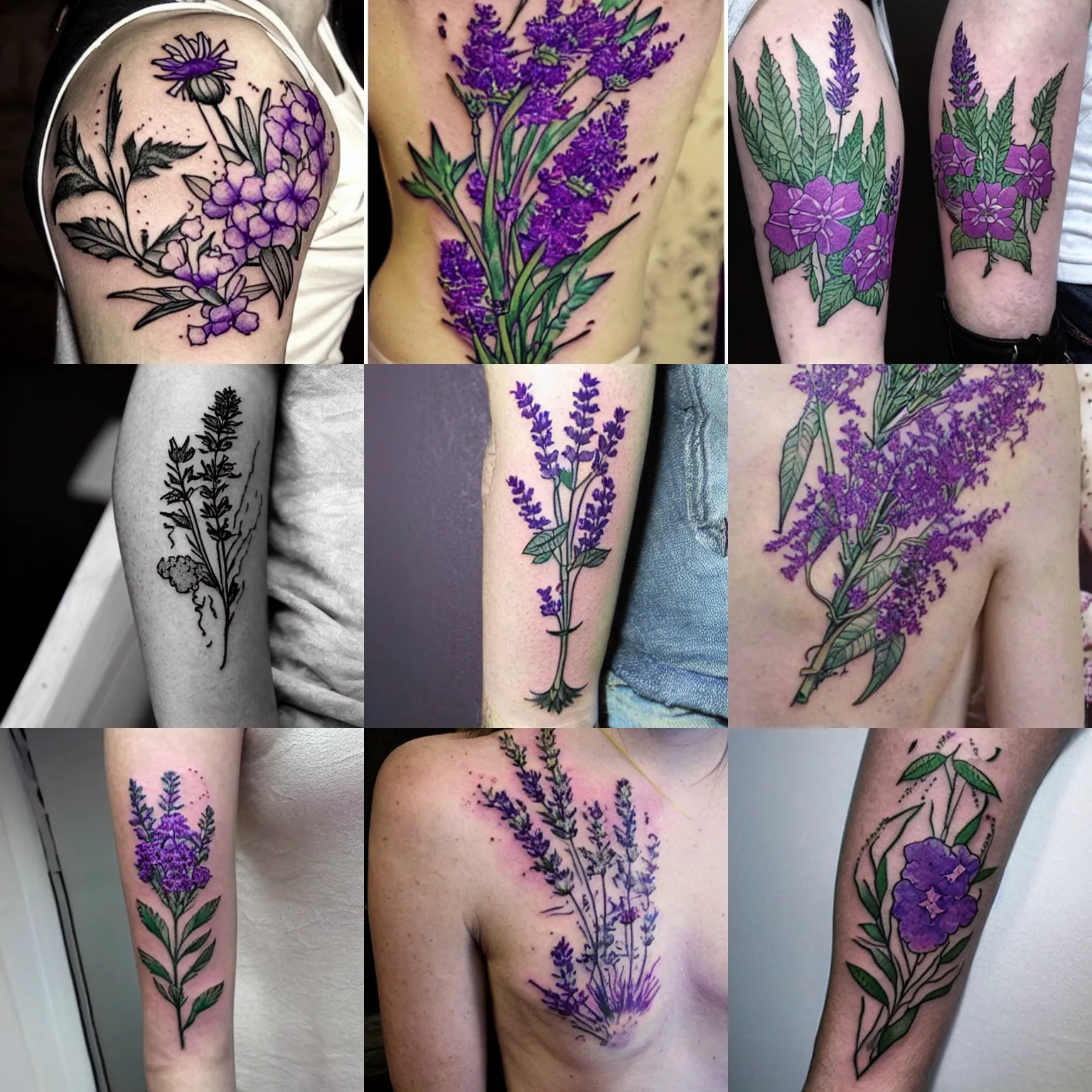 botanical tattoo design of verbena and lavender
