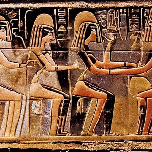 Image similar to an ancient hieroglyphic depiction of a go kart race