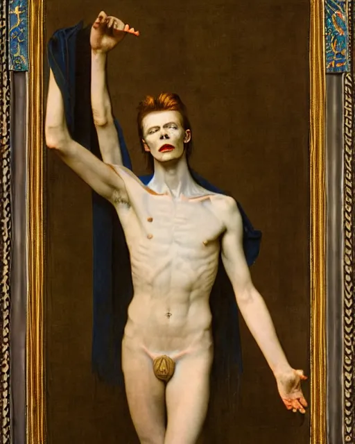 Image similar to david bowie as a diety by jean auguste dominique ingres, labyrinthine, sacred, mystical