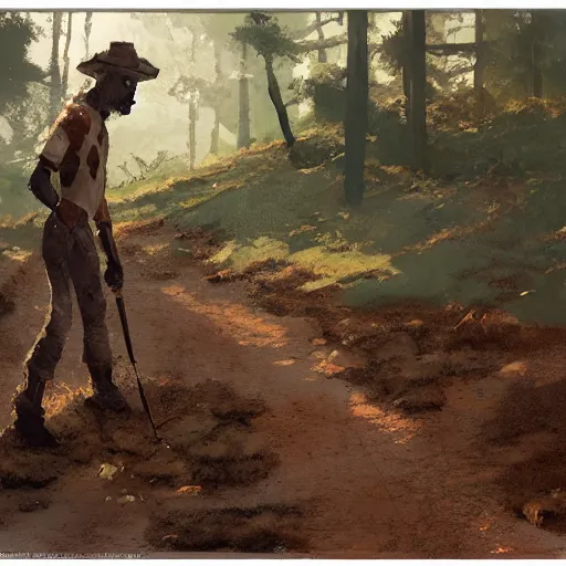 Prompt: closeup of a cow shit in the middle of the path, excrement, pinewoods, avila mountains. by craig mullins, steve purcell, ralph mcquarrie. trending on artstation. fashion, centered image