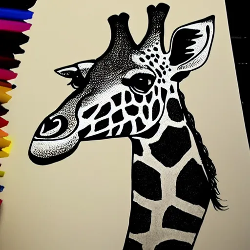 Image similar to a colouring in book illustration of a giraffe