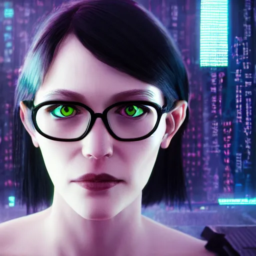 Prompt: Molly Millions, polarizing eyeglasses, non-transparent, novels written by William Gibson, the cyberpunk woman in Neuromancer octane render, photorealistic, composition, ultra realistic